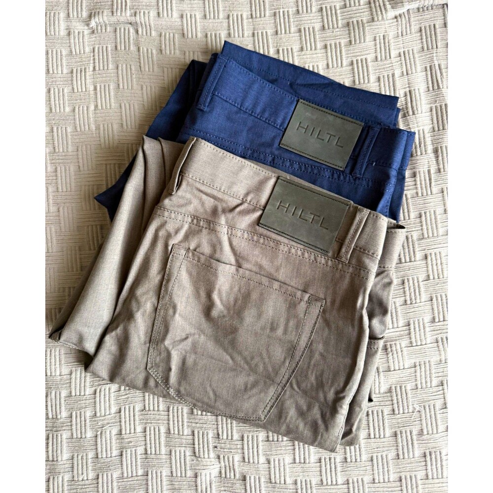 Hiltl Downey Gray and Blue Cotton Twill Casual Pants Flat Front 5-Pocket 38/29